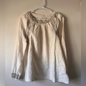 Spartina 449 NWT Women’s Butter Cream Long Sleeve Top w/ Embroidered Accents Med